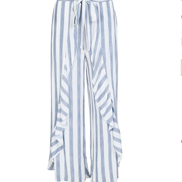 🖤HP🖤ROBIN Wide Leg Ruffle Trim Linen Pants - Picture 4 of 5